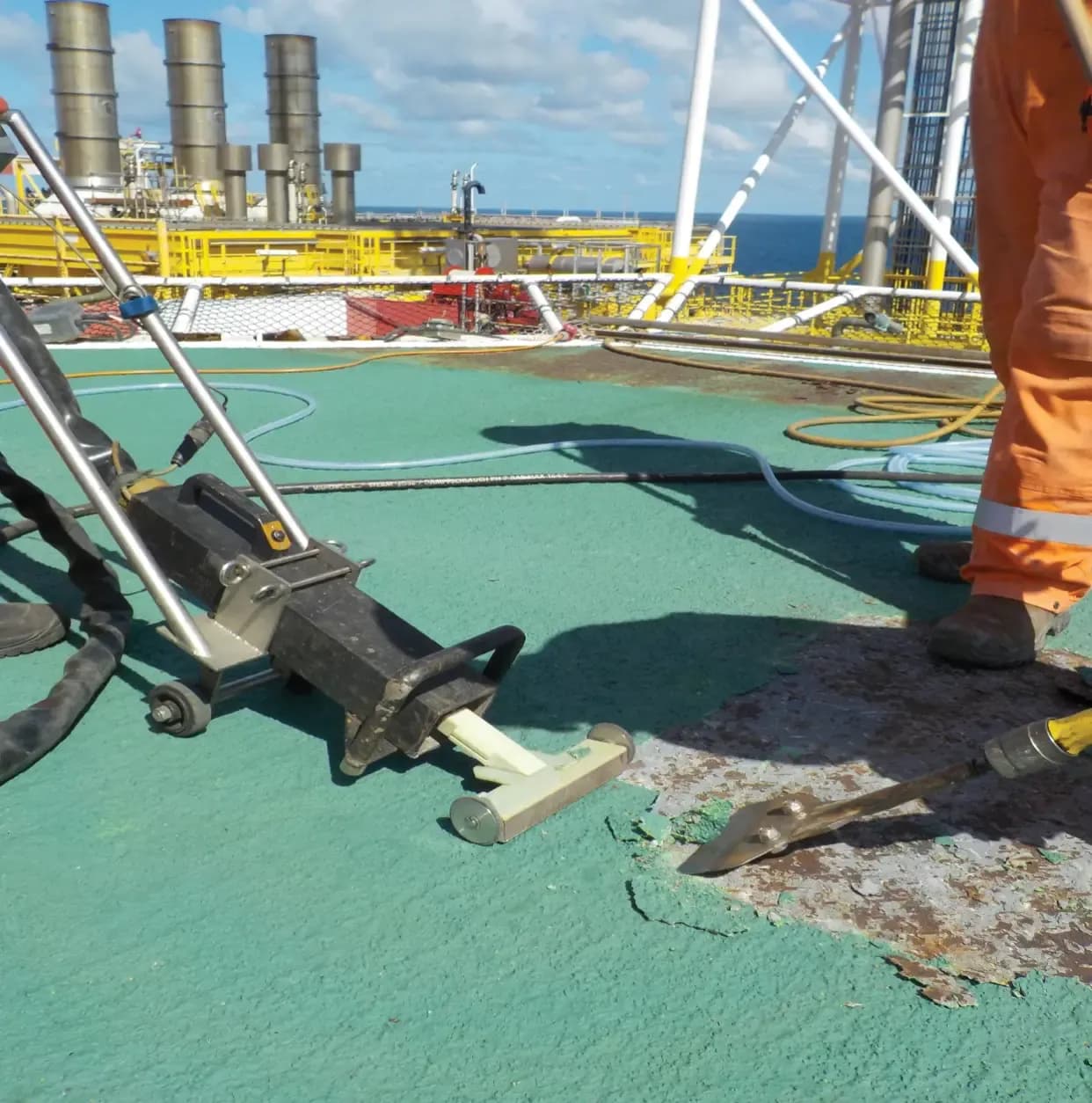 Helideck Coating Removal by RPR: 10 Millimetre Epoxy Anti Skid Coating Removal by OFTEC GMBH